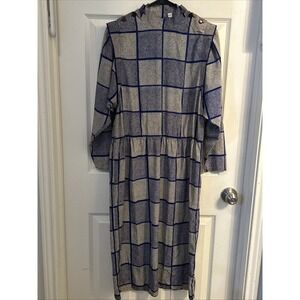 Vtg 80s Rayon Long Sleeve Geometric‎ Blue Dress Size 10